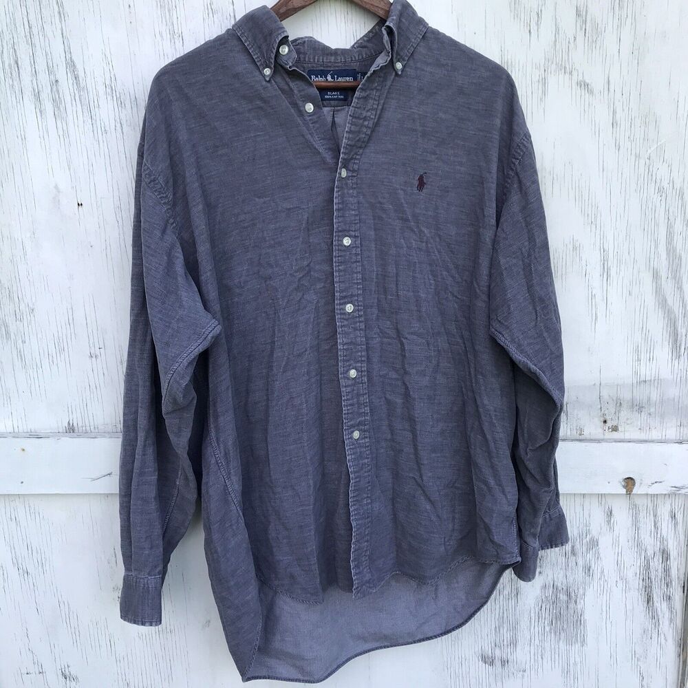 Vintage Ralph Lauren Blake Corduroy Button Down Gray Sz L Long Men’s Preppy